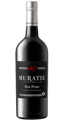 Bottle of Muratie 'Ben Prins' Cape Vintage, Simonsberg-Stellenbosch 2021 wine with rich berry and spice flavors.