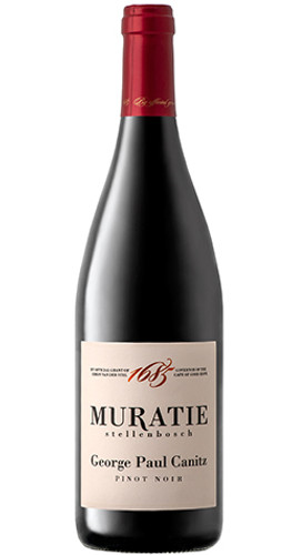 Bottle of Muratie 'George Paul Canitz' Pinot Noir, Stellenbosch 2020 red wine with red fruit and spice.