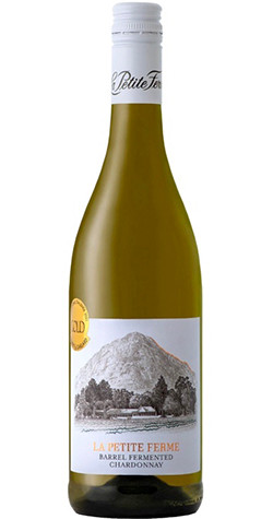 Bottle of La Petite Ferme 'Barrel Fermented' Chardonnay, Franschhoek 2020 white wine with citrus and oak.
