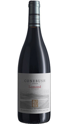 Bottle of Lomond Wines 'Conebush' Shiraz, Cape Agulhas 2017 red wine with dark fruit and pepper.