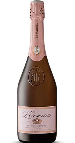 Bottle of L'Ormarins 'Brut Classique Rosé' Chardonnay / Pinot Noir, Western Cape NV sparkling wine with fresh berry and citrus.