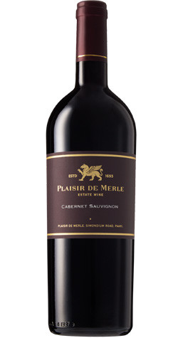 Bottle of Plaisir Cabernet Sauvignon, Simonsberg Paarl 2019 red wine with blackberry and oak.