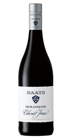Bottle of Raats "Dolomite" Cabernet Franc, Stellenbosch 2021 red wine with dark fruit and spice.