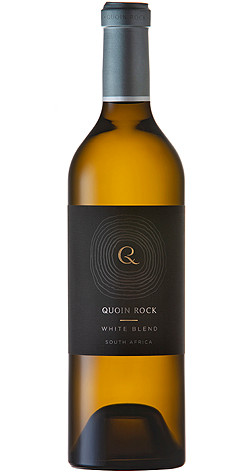 Bottle of Quoin Rock White Blend, Western Cape 2018 wine with tropical and citrus notes.