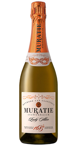 Bottle of Muratie 'Lady Alice' MCC, Stellenbosch 2018 sparkling wine with citrus and brioche.
