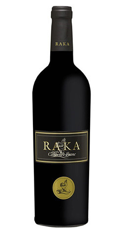 Bottle of RAKA Cabernet Franc, Klein River 2021 red wine with dark fruit and spice.
