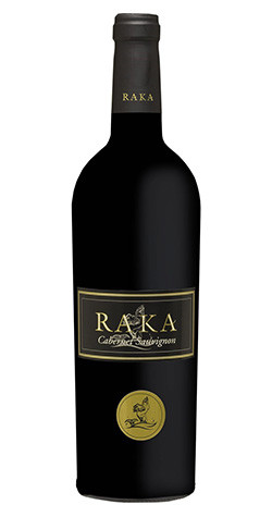 Bottle of RAKA Cabernet Sauvignon, Klein River 2021 red wine with blackberry and oak.