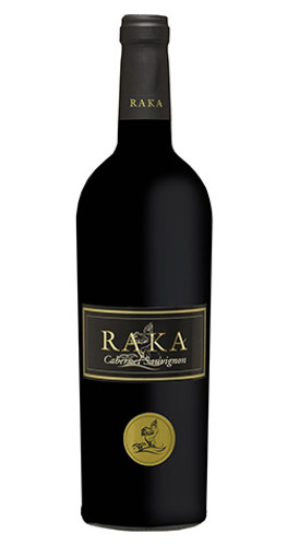 Bottle of RAKA Cabernet Sauvignon, Klein River 2021 red wine with blackberry and oak.