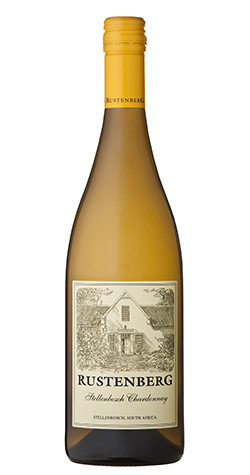 Bottle of Rustenberg Chardonnay, Stellenbosch 2022 white wine with citrus and oak.