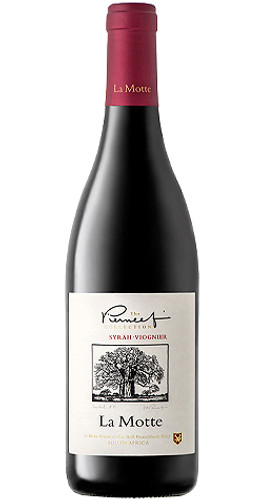Bottle of La Motte 'The Pierneef Collection' Shiraz/Viognier, Western Cape 2018 red wine with dark fruit and spice.
