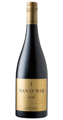 Bottle of Man O War 'Totto Kulta' Syrah, Waiheke Island 2018 red wine with dark fruit and pepper.