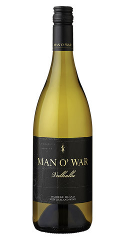 Bottle of Man O War 'Valhalla' Chardonnay, Waiheke Island 2021 white wine with citrus and oak.