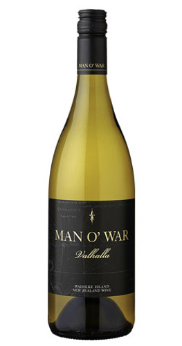 Bottle of Man O War 'Valhalla' Chardonnay, Waiheke Island 2021 white wine with citrus and oak.