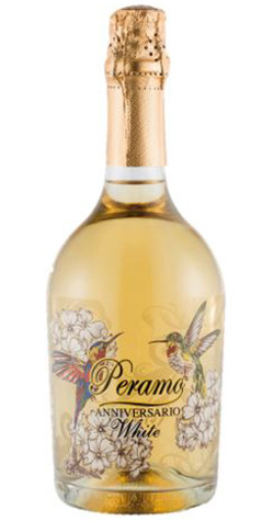 Bottle of Peramo 'Anniversario' Brut White, Veneto NV sparkling wine with citrus and brioche.