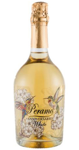 Bottle of Peramo 'Anniversario' Brut White, Veneto NV sparkling wine with citrus and brioche.