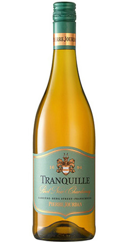 Bottle of Pierre Jourdan 'Tranquille' Pinot Noir / Chardonnay, Western Cape NV wine with citrus and tropical notes.