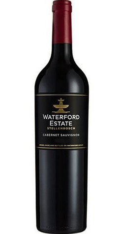 Bottle of Waterford Estate Cabernet Sauvignon, Stellenbosch 2018 red wine with blackberry and oak.