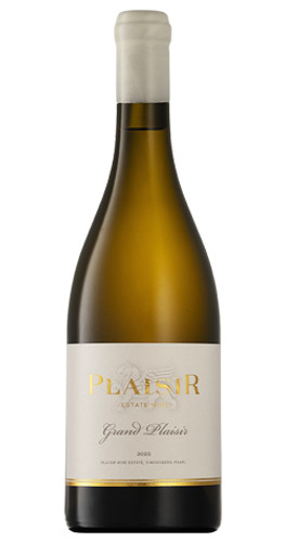 Bottle of Plaisir 'Grand Plaisir' Chardonnay, Simonsberg Paarl 2022 white wine with citrus and oak.