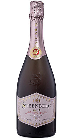 Bottle of Steenberg 1682 Brut Pinot Noir, Constantia NV sparkling wine with fresh berry and citrus.