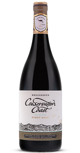 Bottle of Whalehaven 'Conservation Coast' Pinot Noir, Upper Hemel-en-Aarde Valley 2016 red wine with red fruit and spice.