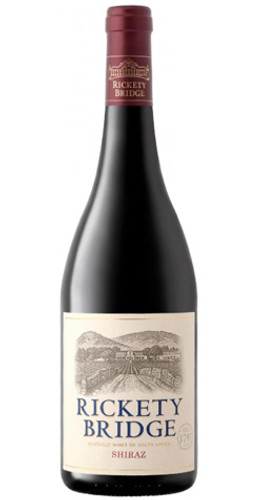 Bottle of Rickety Bridge Shiraz, Western Cape 2020 red wine with dark fruit and spice.