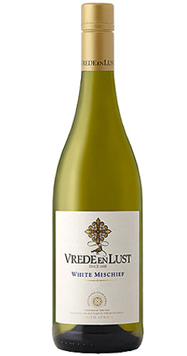 Bottle of Vrede en Lust 'White Mischief' White Blend 2023 from Elgin with notes of orchard fruits, pear and apricot.