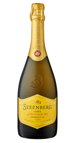 Bottle of Steenberg 1682 Brut Chardonnay from Constantia, South Africa with  apple, vanilla and nuts.
