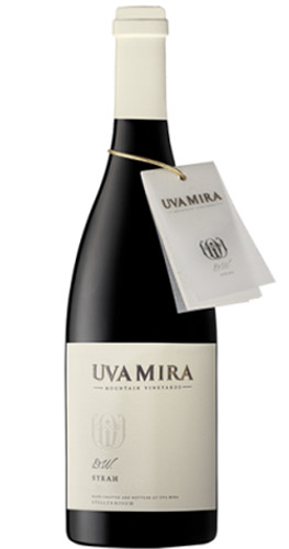 Bottle of Uva Mira Mountain Vineyards 'D.W.' Syrah 2021 from Helderberg, with cherries, pepper and wild fynbos.