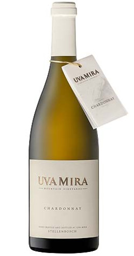 Bottle of Uva Mira 'Icon' Chardonnay 2021 from Stellenbosch with floral, citrus and notes of nuts.