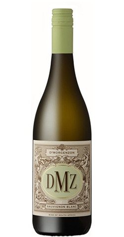 Bottle of De Morgenzon DMZ Sauvignon Blanc, Stellenbosch 2021 white wine with tropical and citrus notes.