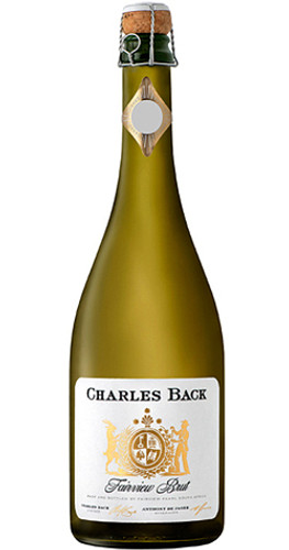 Bottle of Fairview 'Charles Back Brut' Blend, Paarl 2021 sparkling wine with citrus and brioche.