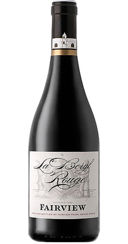 Bottle of Fairview 'La Beryl Rouge' Tannat, Paarl 2021 red wine with dark fruit and spice.