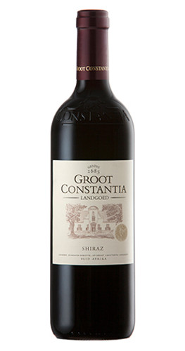 Bottle of Groot Constantia Shiraz, Constantia 2021 red wine with dark fruit and pepper.