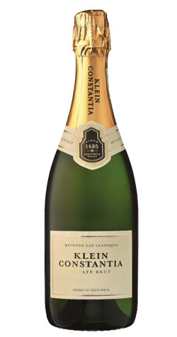 Bottle of Klein Constantia MCC Estate Brut, Constantia 2020 sparkling wine with citrus and brioche.