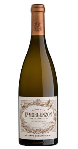 Bottle of De Morgenzon Reserve Chenin Blanc, Stellenbosch 2022 white wine with citrus and floral notes.
