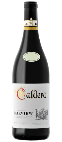 Bottle of Fairview 'Caldera' Rhone-Blend, Coastal Region 2022 wine with dark fruit and spice.