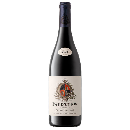 A bottle of Fairview Grenache Noir 2023 red wine, from the Paarl region in South Africa.