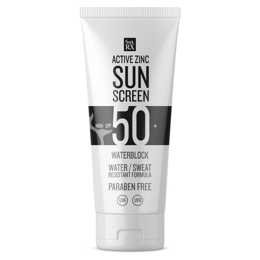 SolRX SPF50+ zinc waterblock sports sunscreen lotion 100ml