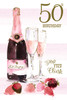 50th Birthday Card Female Girl Champagne Bottle & Glasses Design