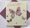 Thank You (Butterflies) Gold Foil Pink Gems Greetings Card