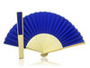 Deep Blue Fabric Hand Held Bamboo and Wooden Fan