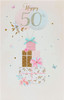 Metallic Foil Finish with a Bow Design 50th Birthday Card