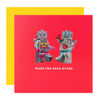 Red LEGO Robot Characters Design Made For Each Other Open Blank Card 
