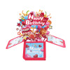 Heart Balloons Bright Red 3D Pop Up Birthday Box Card - Fireworks Cake Surprise Gift Box