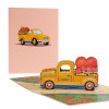 Yellow Vintage Truck with Heart and Roses 3D Pop Up Greeting Card - Wedding Anniversary Valentine's Day