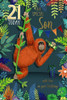 Artistic Orangutan and Beer Design Special Son Age 21 Birthday Card
