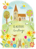 Illustrated Church Scene God's Blessings Easter Card