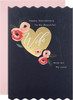Gold Heart & Pink Flowers Wife Anniversary Card