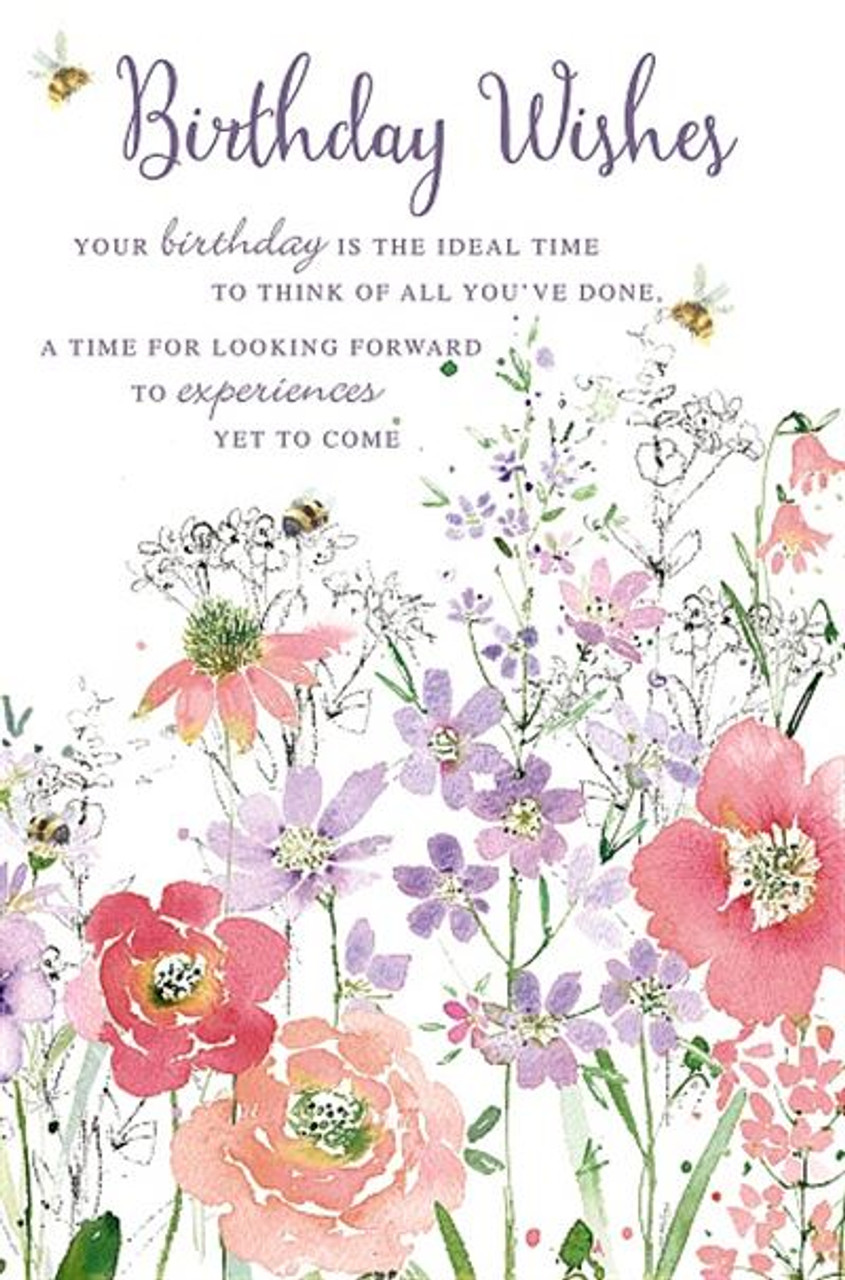 Birthday Wishes Card With Pink And Lilac Flowers - Occasion Cards