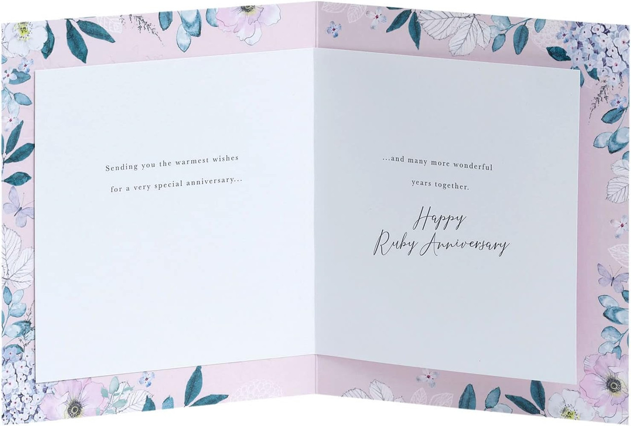 Ruby Ann Card Soft Floral Design 40th Ruby Anniversary Card - Occasion Cards